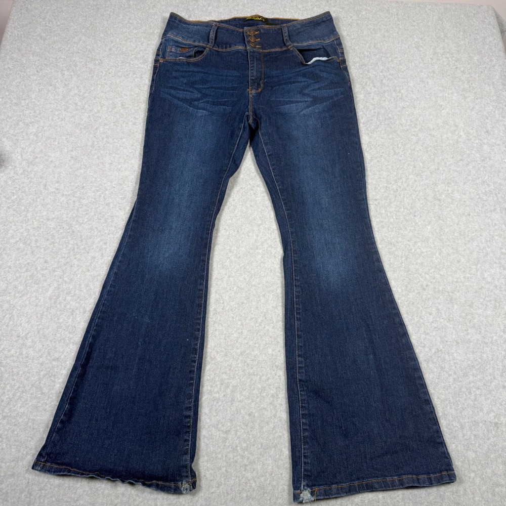 Stag Jeans 13/29 Retro 70s Dark Flare Leg Triple Button High Rise Denim Blue